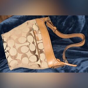 Coach Tan and Khaki Signature Canvas Shoulder Bag